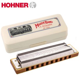 Hohner Harmonica Marine Band Key C 1896BXC 10 Holes, Bundle with Hard Case, Mini Harmonica Necklace Juliet Music Polishing Cloth