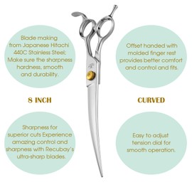 Recubay Gold Mantis Professional Dog Shears, 8.0" Curved Shear For All Breeds, Sharp and Smooth Scissoring Tools