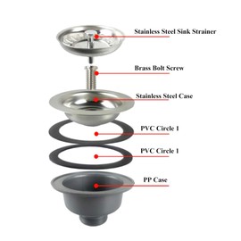 Sink Collection Stainless Steel Kitchen Sink Basket Strainer Plug Waste with Square Overflow 1½" (Medium)