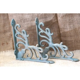 2 Cast Iron Octopus Brackets Nautical Garden Braces Shelf Corbels Ocean Book