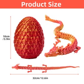 3D Printed Dragon in Egg – Flexible Articulated Crystal Dragon Fidget for Home and Office Executive Desks Décor