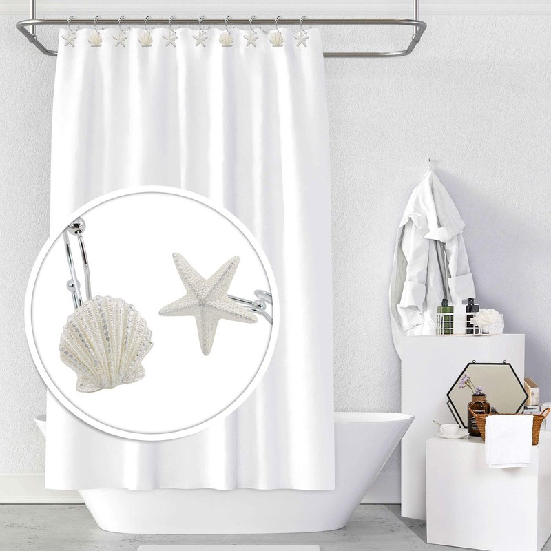 BEAVO Seashell Shower Curtain Hooks,12 Pcs Double Roller Glide Rust-Resistant