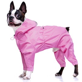 OUOBOB Dog Raincoat, Dog Raincoats for Large Dogs, Dog Rain Jacket with Clear Hooded, Waterproof Dog Poncho Snow-Proof Dog Vest Rainwear, Rain Clothes Apparel with Leash Hole Pitbull Pink L