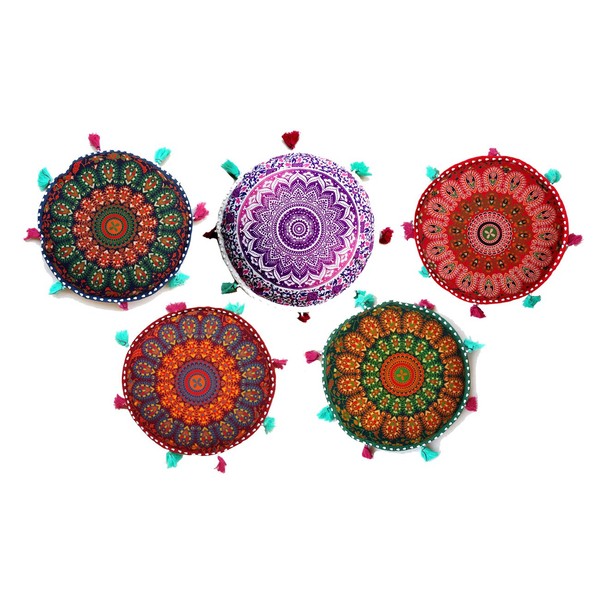 Rastogi Handicrafts Bohemian Ombre Yoga Decor Cushion Cover Round Meditation