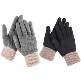 2 Pairs Winter Gloves for Women Touch Screen Gloves Women Winter Warm Gloves with Thermal Lining Full Finger Winter Gloves Stocking Stuffers for Women and Men (Black, Grey)