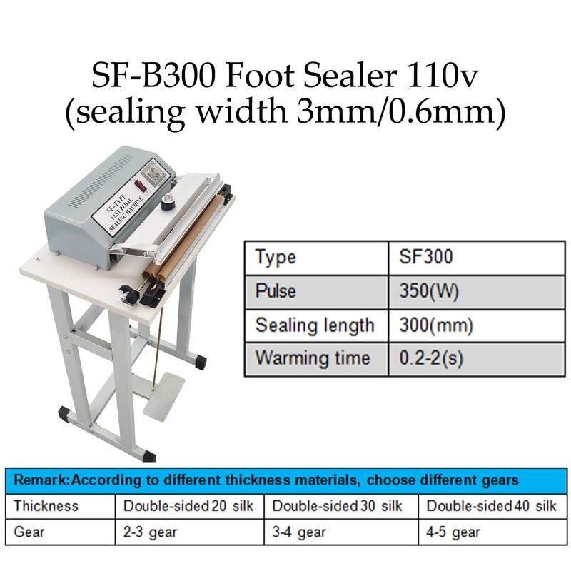 INTBUYING 110V Foot-pedal Sealing Machine with cutter Foot-pedal Sealer 3mm/0.6mm