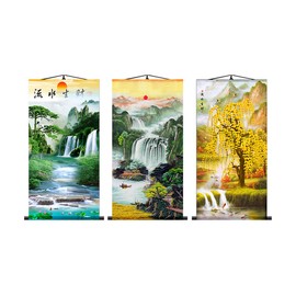 Zzooi Feng Shui - Pintura de seda para colgar en la pared, diseño de flores de agua, decoración Feng Shui, Asiático Oriental, Style A, 12×23 Inch