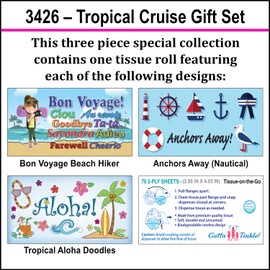 Premium Quality Travel-Size Mini Toilet Paper Rolls | Convenient Plastic Dispenser | Lightweight & Compact | Novelty Gift Sets (3-Pack) (3426 Tropical Cruise Gift Set)