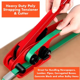 Heavy Duty Poly Strapping Tensioner & Cutter Manual Banding Tools Windlass for 1/2" -3/4" Width Polyester Polyproplyn Strap (Red)