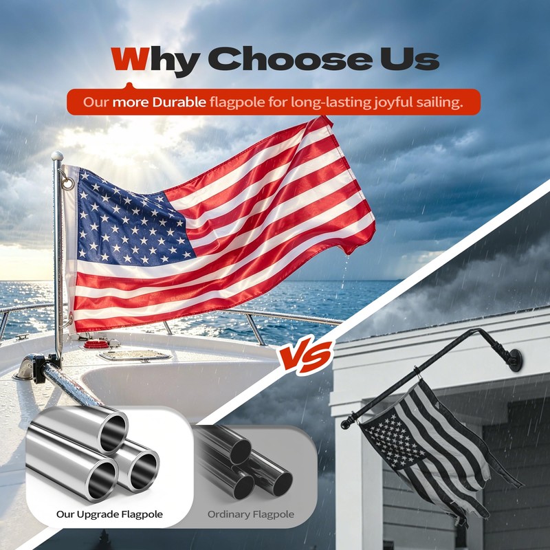 Pebbly Beach 2 PCS Boat Flag Pole Kit Universal, with