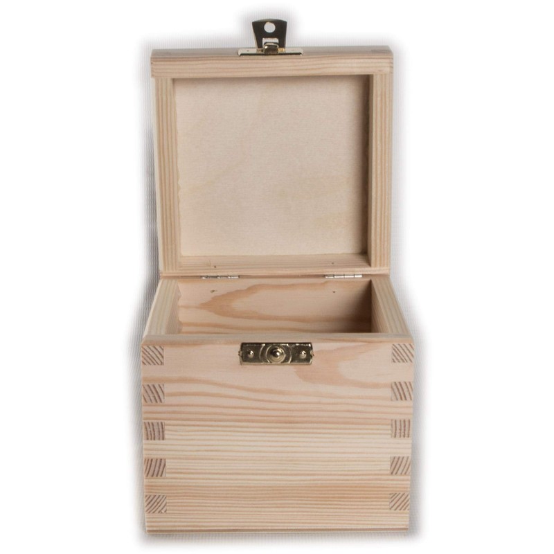 Small Square Cube Wooden Box with Lid & Clasp Closure