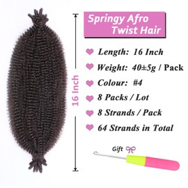 Samtress 18 Inch Springy Afro Twist Hair 8 Packs Dark Brown Pre Separated Spring Twist Braids for Soft Locs Pre Fluffed Popping Spring Twist Afro Kinky Curly Marley Hair Extensions(#Dark Brown)