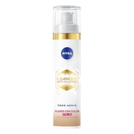 NIVEA Luminous 630 Fluido con Color 3 en 1 Tono Medio (40 ml) - Enriquecido con Ácido Hialurónico y Vitamina E para una Piel Luminosa sin Manchas por Edad, Solares u Hormonales