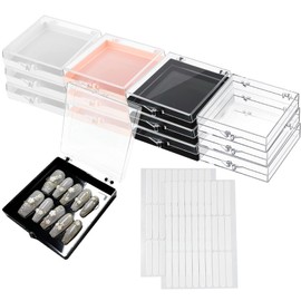 12 Pcs Press on Nail Storage Box Nails Packaging Box Acrylic Fake Nail Display Case Artificial False Nail Box Organizer Nail Case with 60 Pcs Adhesive Double Sided Tape for Nail Art Home Salon Use