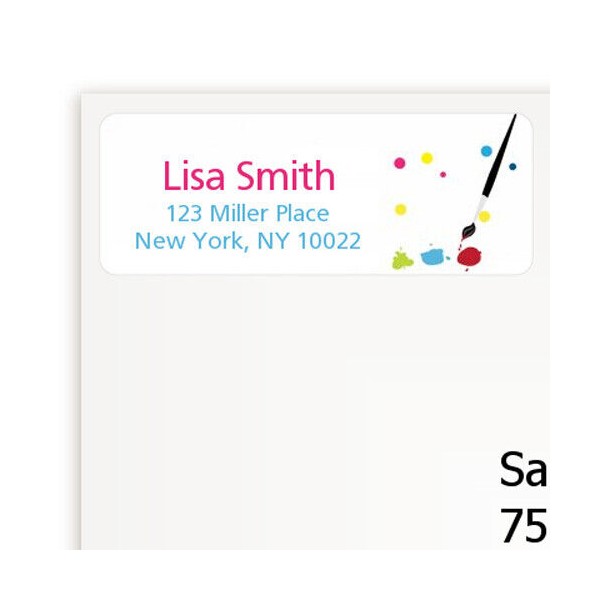 Candles and Favors Paint Birthday Party Personalized Return Address Stickers