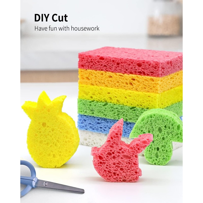 Cellulose Sponges,Heavy Duty Scrub Kitchen Sponge,Clean Tough Messes Without Scratching