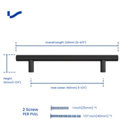 LONTAN 12 Pack Black Kitchen Handles 160mm Black Cupboard Handles Stainless Steel Drawer Pulls for Wardrobe Cabinet Suitable for Bathroom, Bedroom, Living Room