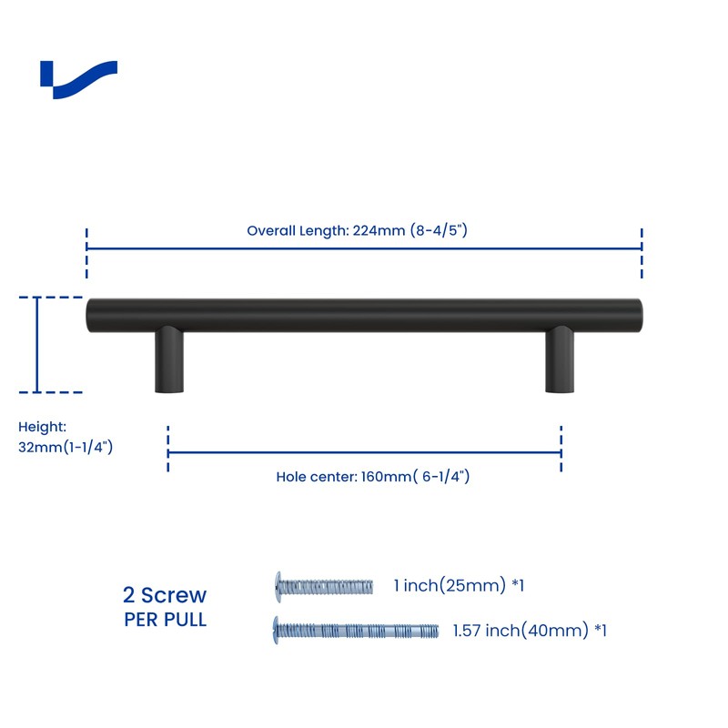 LONTAN 12 Pack Black Kitchen Handles 160mm Black Cupboard Handles