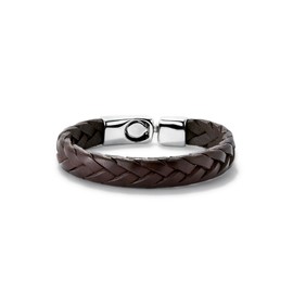 UNO de 50 Cognac Braided Leather Bracelet Silver Plated with Sterling Silver X-Large Silver No Gemstone, Silver, No Gemstone