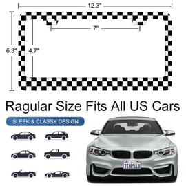 Cool License Plate Frames Checkered License Plate Frame with Screws Metal Black White Checkerboard License Plate Cover Holder 6.3 X 12.3 inch for Car Decoration for Women Men LICEPLAME