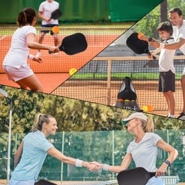 Pickleball Paddles Set of 2, Fiberglass Surface Pickleball Set -2 Paddles, 4 Pickleball Balls, 1 Mesh Backpack, 2 Tape, Pickleball Paddles Set for Men Women (Black)