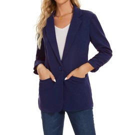 MINTLIMIT Blazer for Women Long Sleeves Suit Jacket One Button Closure Fashionable Trendy (Navy XL)