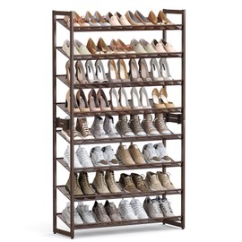 SONGMICS Shoe Rack, 8-Tier Shoe Organizer, Metal Rack for Garage, Set of 2, 4-Tier Stackable Shelf, with Adjustable Flat or Angled Shelves, 32-40 Pairs, Bronze ULMR08A