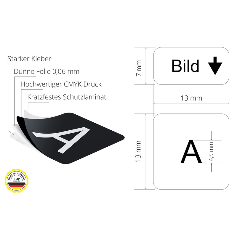 Lacerto® 13 x 13 mm German Sticker Set for PC