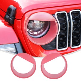 Linksip Angry Eye Headlight Covers Compatible with 2024 2025+ Jeep Wrangler JL 4XE & Gladiator JT Sport Rubicon Sahara Willys Mojave, Head Lamp Angry Bird Bezel Rings, Exterior Accessories(Pink)