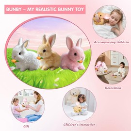 My Realistic Bunny Toy, Bunny Realistic Bunny Toy with Sounds and Movements, Interactive Bunny Toy, Handmade Stuffed Bunny for Kids, Easter Bunny Stuffed Animal (Pink)
