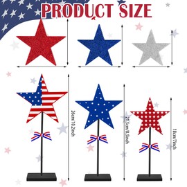 Weysat 3 Pcs 4th of July Table Decor Patriotic Tiered Tray Memorial Day Freestanding Glitter Red White Blue Star Signs Wooden Firework Centerpiece American Flag Decorations for Home(Star)