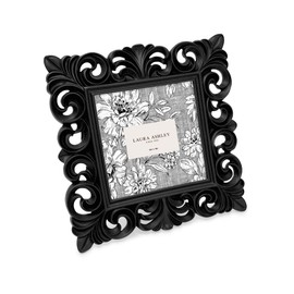 Laura Ashley 4x4 Black Vintage Inspired Resin Scroll Design Picture Frame with Thin Border, Horizontal & Vertical for Tabletop and Wall Display, Home Décor (4x4, Black)