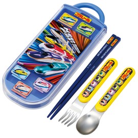 Skater TACC2AG Children's Bento Trio Set, Chopsticks, Spoon, Fork, Kids' Cutlery, Antibacterial, Easy to Open Slide Type, Made in Japan, Plarail, 25 Boys
