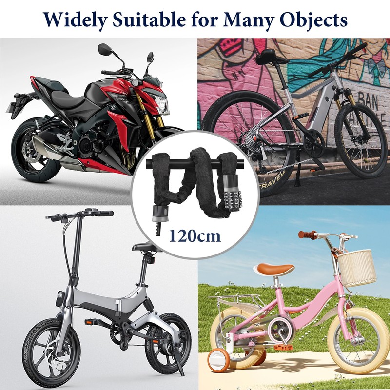 Phieeseriy Bicycle Lock 120 cm Length, Bicycle Lock High Security