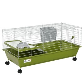 35\" Rolling Bunny Cage for Small Animals Guinea Pig Cage Food Dish Water Bottle Hay Feeder Platform Ramp Small Animal SuppliesTitle: Default Title