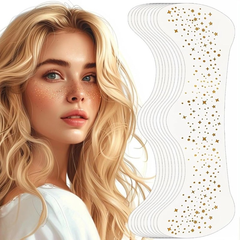 Poemtian 10pcs Glitter Freckles Face Tattoo, Gold Star & Dot
