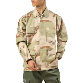 BACKBONE Mens Army Military Battle Dress Uniform BDU Shirt Camo Top Jacket (Tri-Color Desert Camo, Size 2XL)