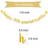 XIAOLUOLY Gold Glitter Happy 15th Anniversary Banner,Pre-Strung, Party Decorations Bunting