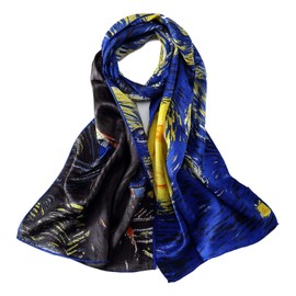 JWSilk Long Charmeuse Silk Scarf Classic Art (Starry Night Van Gogh)