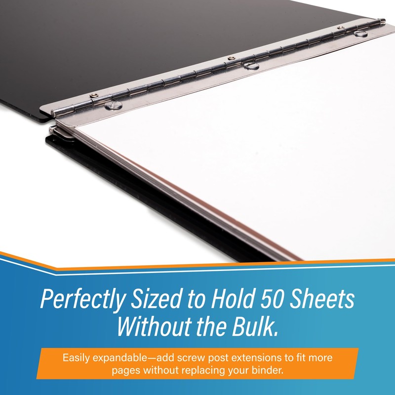 11x17 Binder, Acrylic Fixed 3-Post Landscape Document Organizer. Elegant Black