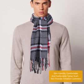 Fjquamitix Classic Winter Warm Tartan Scarf, Warm Windproof Fringe Tartan Scarves, Scottish Cashmere Feel Scarf for Unisex Business Casual (Dark gray, One Size)