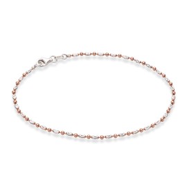 Miabella 925 Sterling Silver Diamond-Cut Oval and Round Bead Ball Chain Anklet Ankle Bracelet for Women, Made in Italy (rose-gold-plated-silver, Length 10 Inches)