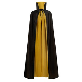 Stand Collar with Hood Reversible Cloak Masquerade Cape Costume, Black and Red (35"/90cm, Black and Yellow)