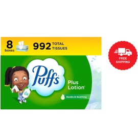 Puffs Plus Lotion Facial Tissues 8 Family Boxes 120 Tissues per Box 992 Total