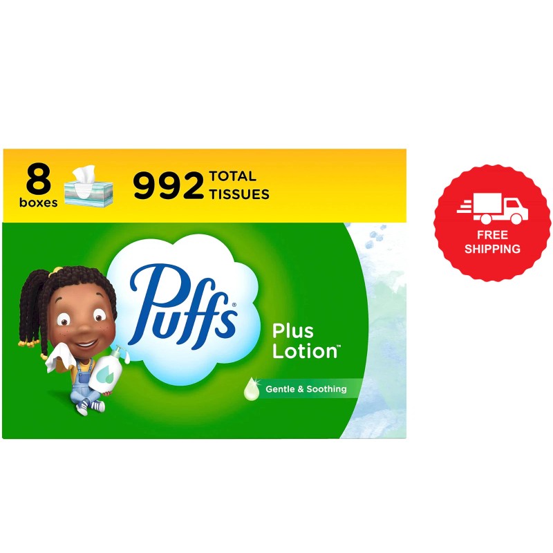Puffs Plus Lotion Facial Tissues 8 Family Boxes 120 Tissues