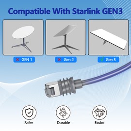 WAWINY Standard Starlink Gen 3 Cable 49.2FT/15M, Starlink Cable Gen 3 Replacement, Durable Waterproof V3 Cable for Rectangular Starlink Satellite, Ethernet Extension Cable - Grey