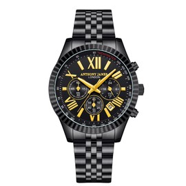Anthony James Chrono Sports Wrist Watches Men - Chronograph Hand Assembled Water & Scratch Resistant - Analogue Watch with Minutes, Hours & Seconds - Present for Men - Black