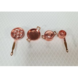Town Square Miniatures Dollhouse Copper Pots & Pans Stock Soup Saute Egg Poacher 1:12 Scale Miniatures