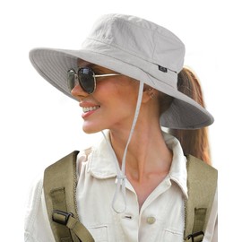 FURTALK Sun Hats for Women with Ponytail Hole Womens Wide Brim Beach Bucket Hats UPF 50+ Fishing Hiking Outdoor Hats Grey