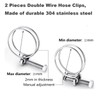 2 Pcs Double Wire Hose Clips Adjustable 304 Stainless Steel